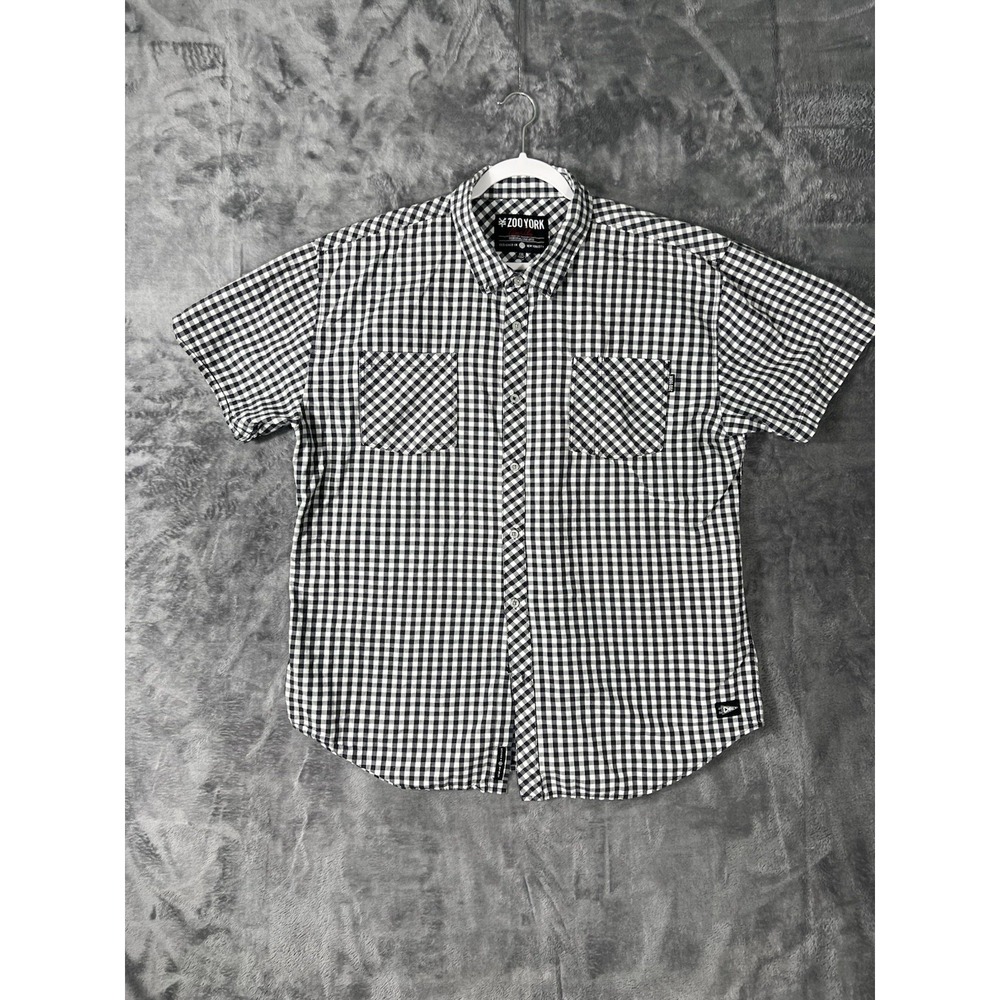 Zoo York Mens XXL Chaz Ortiz Gingham Button Down Shirt Black White Short Sleeve